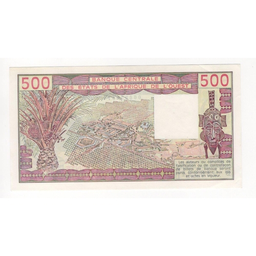 446 - West African States Benin 500 Francs dated 1979 serial B 936574 (TBB B110Ba, Pick205Ba) very light h... 