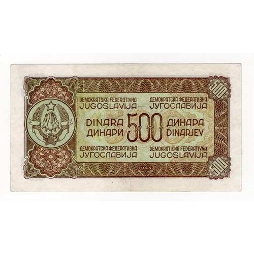 461 - Yugoslavia 500 Dinara dated 1944, serial BE 248051 (Pick54) pressed VF and rare