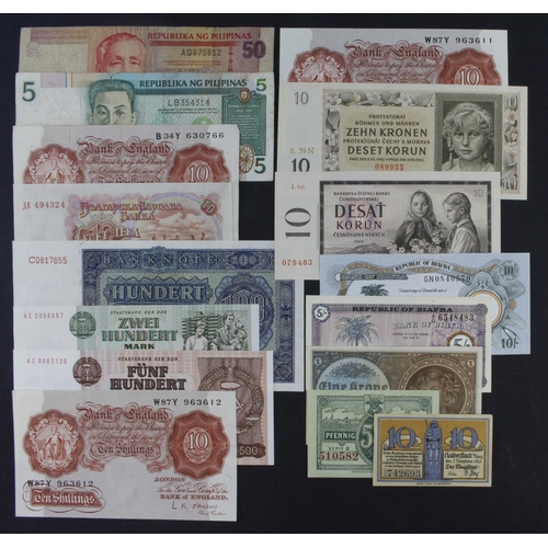 473 - World (16), comprising Bohemia & Moravia 10 Korun dated 1942, 1 Koruna issued 1940, Czechoslovakia 1... 