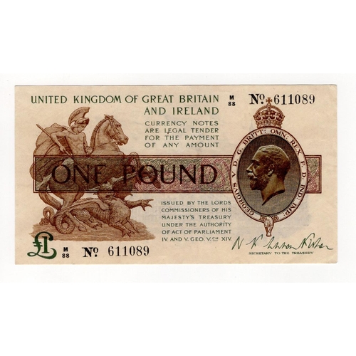 5 - Warren Fisher 1 Pound (T24) issued 1919, serial M/88 611089 (T24, Pick357) original VF+