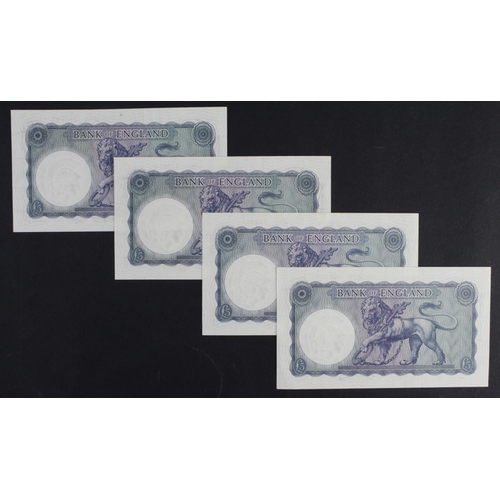 57 - O'Brien 5 Pounds (B280) issued 1961 (4), Lion & Key, two consecutively numbered pairs, serial J79 82... 