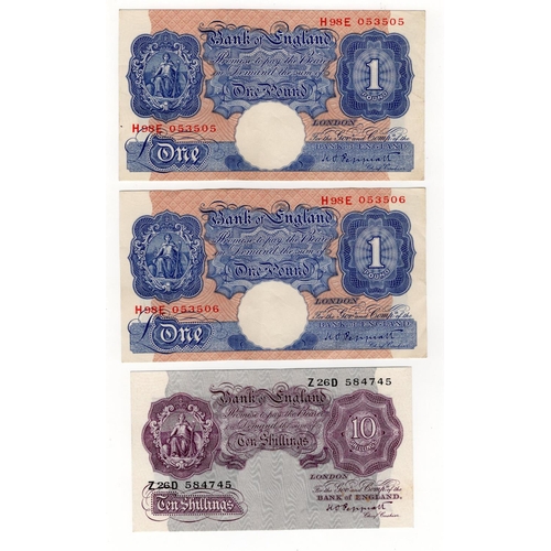 60 - Peppiatt (3), WW2 emergency notes, 10 Shillings serial Z26D 584745, centre fold original EF+, 1 Poun... 