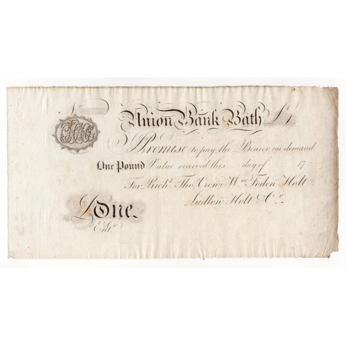 91 - Bath, Union Bank Bath 1 Pound for Richd. Thos. Crowe Wm. Foden Holt, Ludlow Holt & Co., unissued wit... 