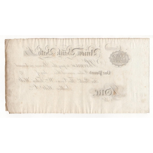 91 - Bath, Union Bank Bath 1 Pound for Richd. Thos. Crowe Wm. Foden Holt, Ludlow Holt & Co., unissued wit... 