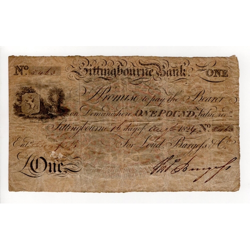 95 - Sittingbourne Bank 1 Pound dated 16th August 1824, serial no. 5463 for Loud, Burgess & Co. (Outing19... 