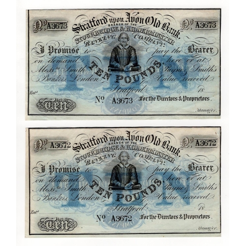 98 - Stratford upon Avon Old Bank Stourbridge and Kidderminster Branch 10 Pounds (2) unissued notes, circ... 