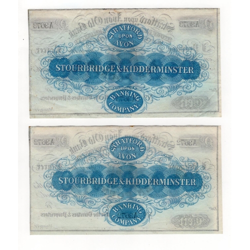 98 - Stratford upon Avon Old Bank Stourbridge and Kidderminster Branch 10 Pounds (2) unissued notes, circ... 