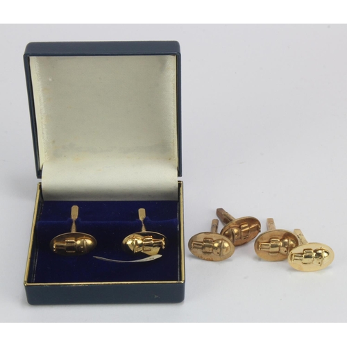 1040 - Homepride interest. Three pairs of 9ct Gold cufflinks, each with the Homeprides mascot 'Fred', hallm... 