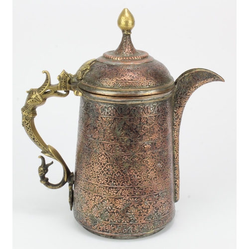 1042 - Islamic ornately decorated copper coffee pot, circa late 19th to early 20th Century, height 25cm app... 