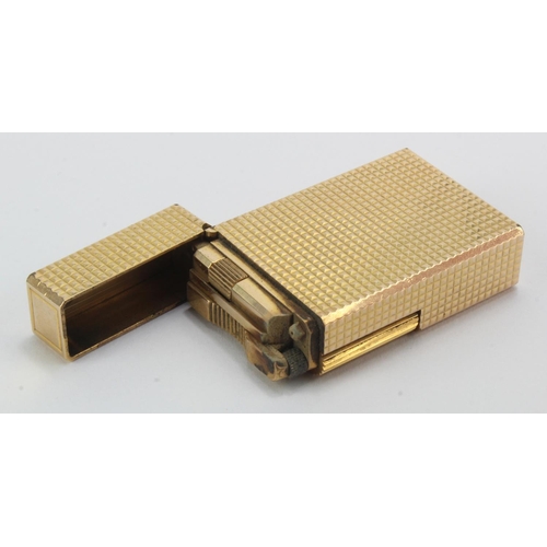 1077 - S. T. Dupont gold plated lighter, not personalised, length 58mm approx.