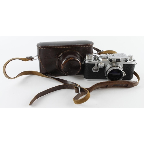 1108 - Leica IIIf Ernest Leitz Wetzlar DRP camera (no. 717114), with Summitar f=5cm 1:2 lens (no. 724794), ... 