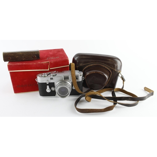 1109 - Leica M3 Ernest Leitz Wetzlar DRP camera (no. 704101), with Elmar f=5cm 1:3.5 lens (no. 1140967), co... 