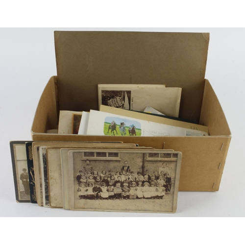 557 - Ephemera, box of original material, cabinet cards, postal stationery, etc, worth a look