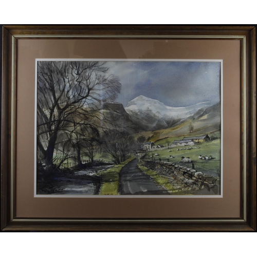 637 - D John Sweetingham. Watercolour and mixed media titled, 'West Morland, Great Langdale'. Signed and t... 