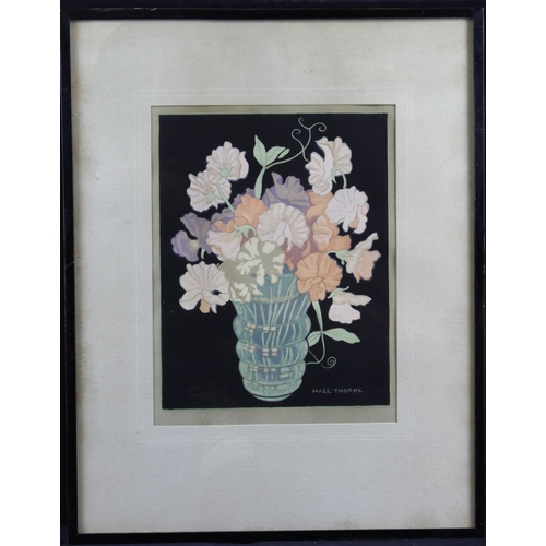 645 - Hall Thorpe (1874-1947) Colour woodcut titled 'Sweet peas' circa 1922. Image measures approx 26cm x ... 