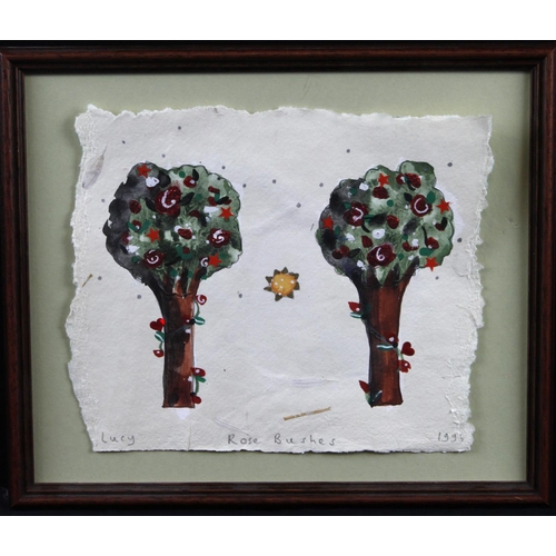 662 - Lucy Loveheart. Rose Bushes, 1996. Watercolour and mixed media on paper. Signed dated and titled alo... 