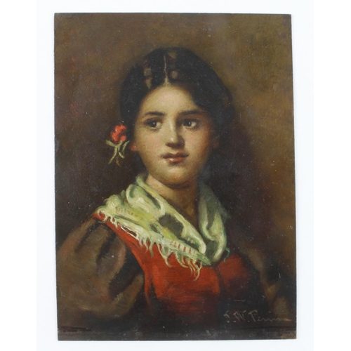 665 - Oil on Copper, depicting a portrait of a young Spanish girl, date unknown, signed by artist to lower... 