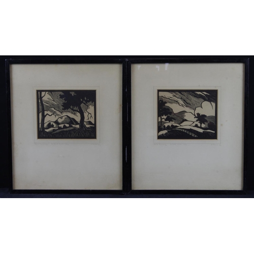 666 - Pair of woodblock prints, each signed G.P Friend (?) Both bearing the same inscription, 'For Cecil, ... 