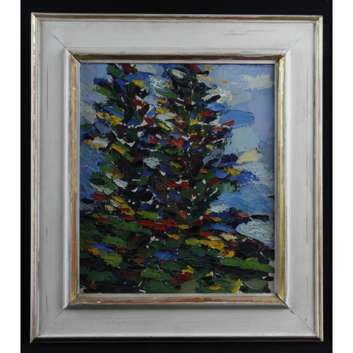 667 - Philip Sutton RA (b.1928)  ‘Fur Trees’ oil on canvas. Bough by the vendor when Philip Sutton was liv... 