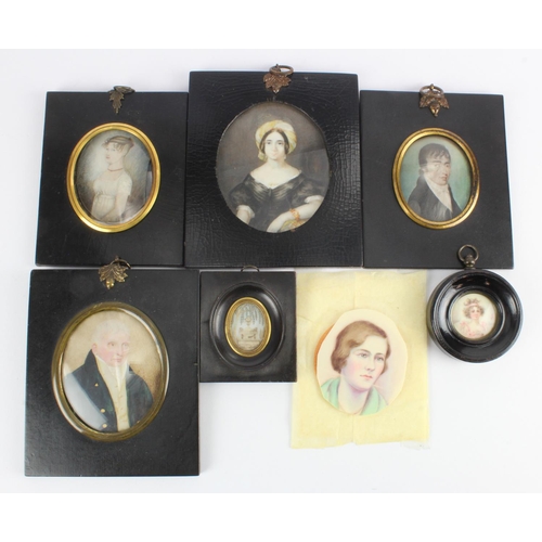 668 - Portrait Miniatures. A group of six framed portrait miniatures, comprising three ladies, two gentlem... 