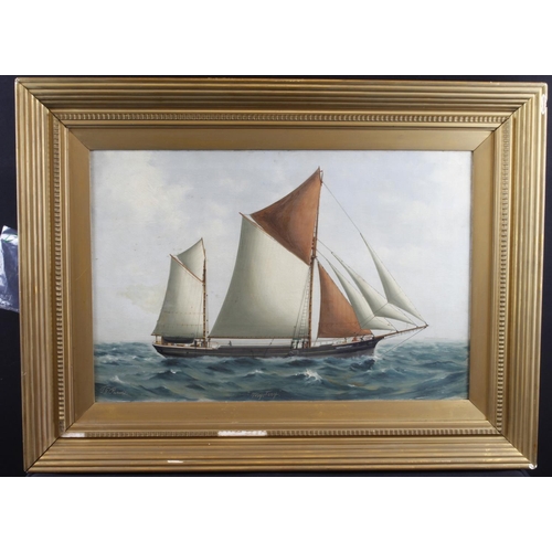 671 - Thomas George Purvis (1861-1933). Oil on canvas depicting a gaff cutter ketch two masted boat named ... 