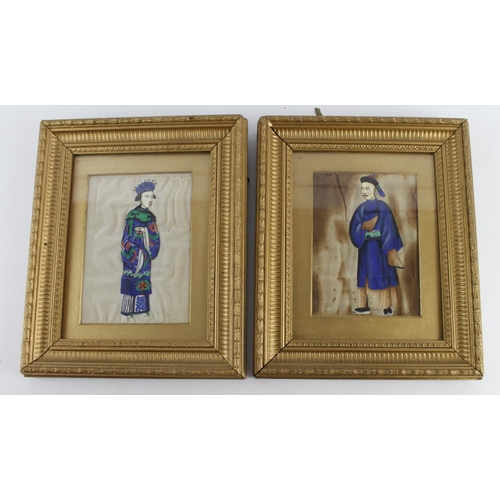 672 - Two Chinese figural paintings on silk, circa late 19th to early 20th Century, mounted, framed & glaz... 