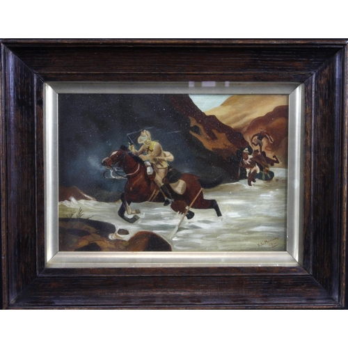 674 - Victorian oil, signed and dated by artist 'E. L. Minnery, 1901', Boer War era, depicting a Soldier o... 