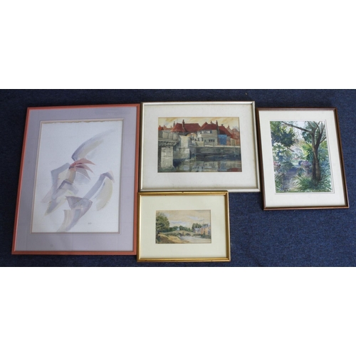 678 - Watercolours. Eight framed & glazed watercolours, etc., depicting various subjects, artists include ... 