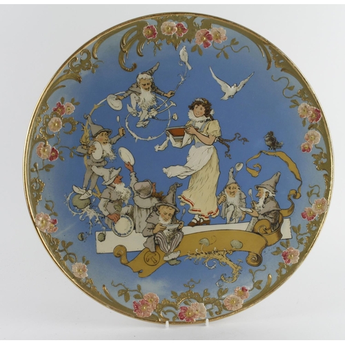 697 - Mettlach. Large German Mettlach plaque / charger, by Heinrich Schlitt, depicting Snow White and the ... 