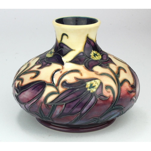 709 - Moorcroft 'Pasque Flower' pattern squat vase, designed by Philip Gibson, dated 2000, makers marks to... 