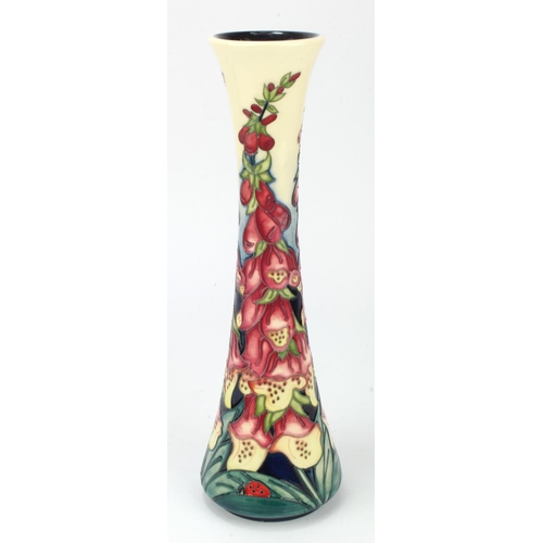 719 - Moorcroft slender vase, decorated with dandelions (50/100), designed by Rachel Bishop, dated 2013, m... 