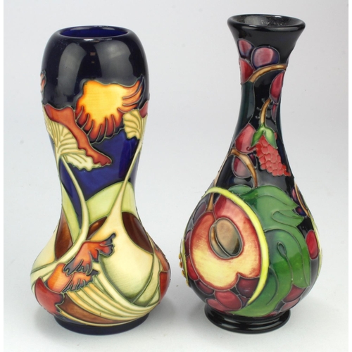 726 - Moorcroft. Two Moorcroft vases 'Queens Choice' & 'Parasol Dance' patterns, makers marks to base of e... 