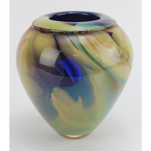 732 - Robert Held (?) Marble effect studio glass ginger jar with a blue, green and beige colourway. Unsign... 