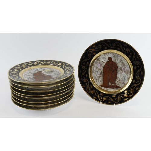 740 - Sevres. A group of nine cabinet plates, each signed 'de Sevres', decorated with Greek Gods, diameter... 