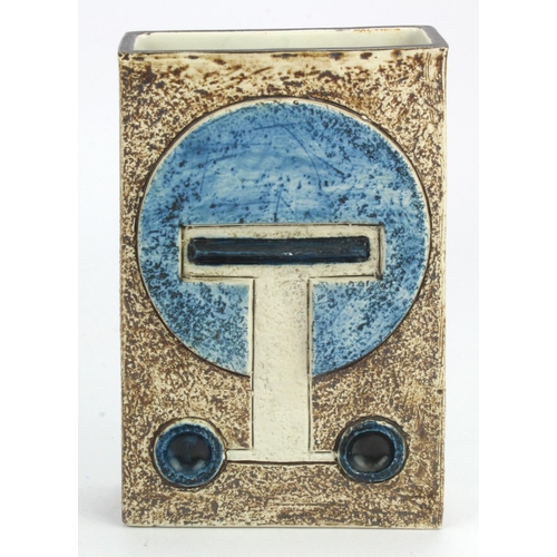 751 - Troika pottery rectangular vase, signed to base 'Troika Cornwall LJ' (Louise Jinks), height 17.5cm a... 