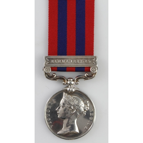 1388 - India General Service Medal 1854 with Burma 1887-89 clasp named (234 Pte J Purkiss 2nd Bn Ches Regt)... 