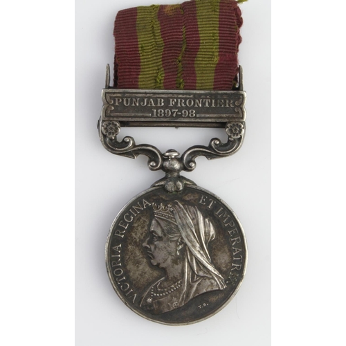 1390 - India Medal 1895 with Punjab Frontier 1897-98 clasp, named (5363 Pte W Stones 2nd Bn Derby Regt). Wi... 