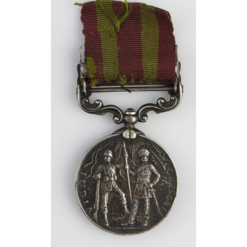 1390 - India Medal 1895 with Punjab Frontier 1897-98 clasp, named (5363 Pte W Stones 2nd Bn Derby Regt). Wi... 