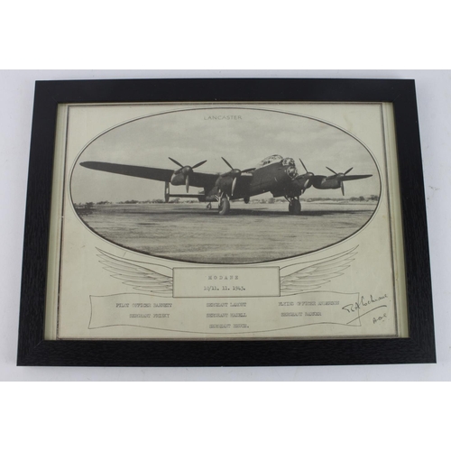 1472 - RAF framed portrait of Lancaster Modane 10/11.11.1943 with the names of all seven crew members with ... 