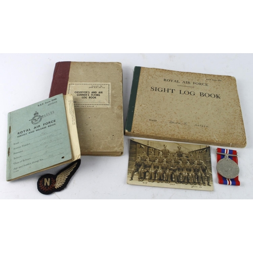 1479 - RAF navigators log book group with log book, sight log book, release book, war medal navigators brev... 