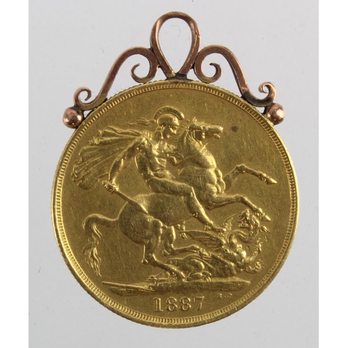 156 - Two Pounds 1887 VF, mounted at top, ex-jewellery, ideal space filler