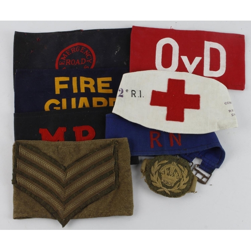 1574 - WW2 British arm bands collection of eight Military and Home Front.