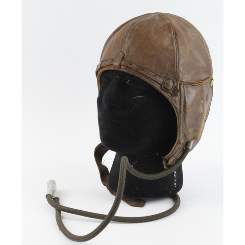 1575 - WW2 brown leather flying helmet fitted with Gosport tubes.