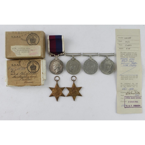 1582 - WW2 group for 349598 W/O G W Curtis RAF. 1939-45 Star, Africa Star, Defence & War Medals, GVI RAF LS... 