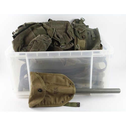 1590 - WW2 military equipment large crate full various items including webbing, entrenching tool, wire cutt... 