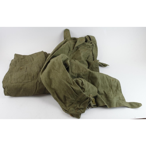 1602 - WW2 scarce Denim battle dress blouse and trousers and both bated 1945.  Trousers waist 34” to 35”,  ... 