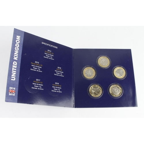 162 - Change Checker: First World War £2 Coin Collecting Pack 2014-2018, complete set of 5 issues, EF to B... 