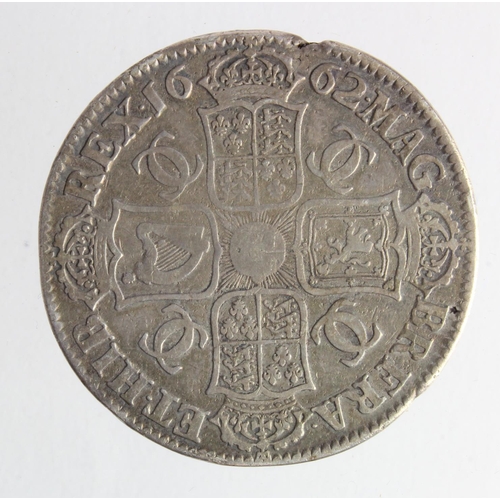 164 - Crown 1662 rose below bust, S.3350, aF, small edge split.