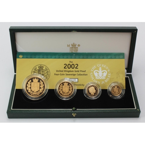 17 - Four coin set 2002 (Five Pounds, Two Pounds, Sovereign & Half Sovereign). Proof FDC boxed as issued