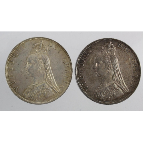 173 - Double-Florins (2) 1887: Roman I EF light edge knock, and Arabic 1 toned EF light scratches.